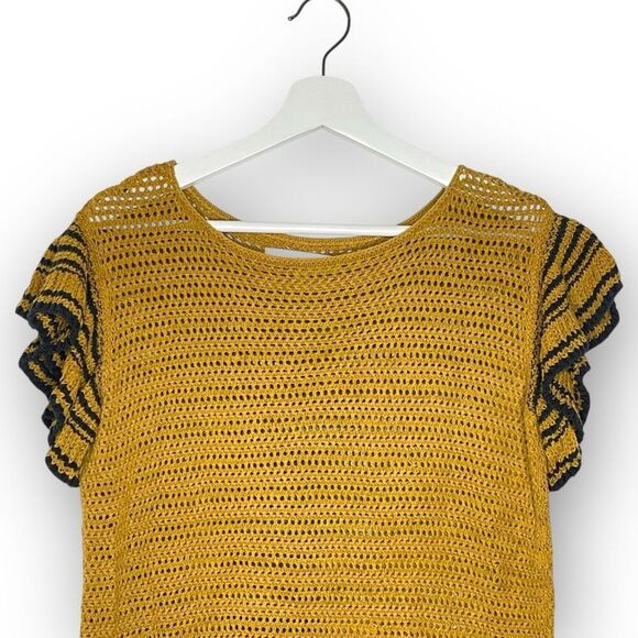 LOFT Loft Ann Taylor Crochet Ruffle Sleeve Top Orange Yellow Blue Women’s Small - Picture 4 of 13